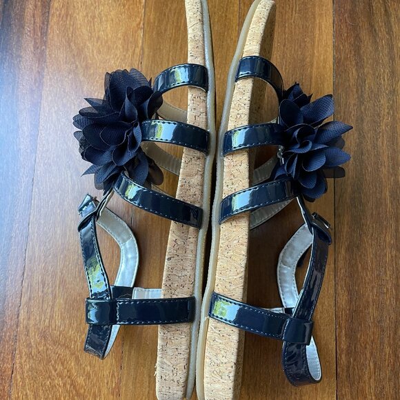 Lands' End Sz 5 Navy Blue Arabella Flower Sandals - Picture 5 of 8